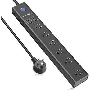 Surge Protector Power Strip with USB, AUOPLUS 10FT Outlet Strip, 6 Outlet and 4 USB Charger,[Flat Plug/Wall Mountable], 1250W/10A/2100J, Long Extension Cord for Computer iPhone Home Office Dorm