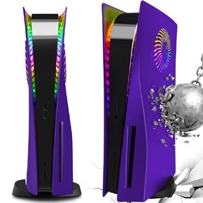 SIKEMAY PS5 Plates PlayStation 5 Accessories, PS5 Cover Face Plates and RGB LED Light Strip, Console Disc Version Skins with Fan Vents Dust Side Faceplate Shell Case, 8 Color 400+Effects Kit - Purple