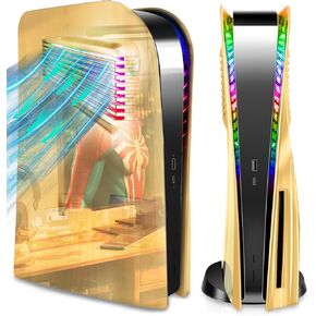 SIKEMAY PS5 Plates Console Accessories with Cooling Vent and RGB LED Light Strip for Playstation 5 Disc Edition, PS5 Cover Face Plates Hard Shockproof Side Shell Skin, 8 Colors 400 Effects - Gold