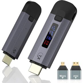 Wireless HDMI Transmitter and Receiver 4K, Plug & Play Portable Wireless HDMI Extender Metal Housing with LED Screen, HDMI Wireless Transmitter and Receiver Streaming Video to Monitor/TV from Laptop
