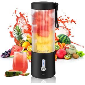Portable Blender - 15oz Personal Blender Shakes and Smoothies Maker USB Rechargeable Small Fruit Juicer Cup - Multifunction Mini On the Go Blender Kitchen Baby Food Travel Gym Office (Black)