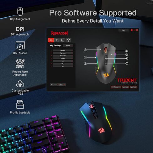 Redragon M693 Wireless Gaming Mouse, 8000 DPI Wired/Wireless Gamer Mouse w/ 3-Mode Connection, BT & 2.4G Wireless, 7 Macro Buttons, Reliable Power Capacity for PC/Mac/Laptop in Saudi Arabia