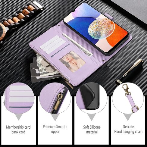 Asuwish Phone Case for Samsung Galaxy A14/M14 5G Zipper Wallet Cell Cover with Tempered Glass Screen Protector Crossbody Strap Lanyard Card Holder Leather A 14 4G 14A 14M G5 Women Men Girls Rose Gold in Saudi Arabia