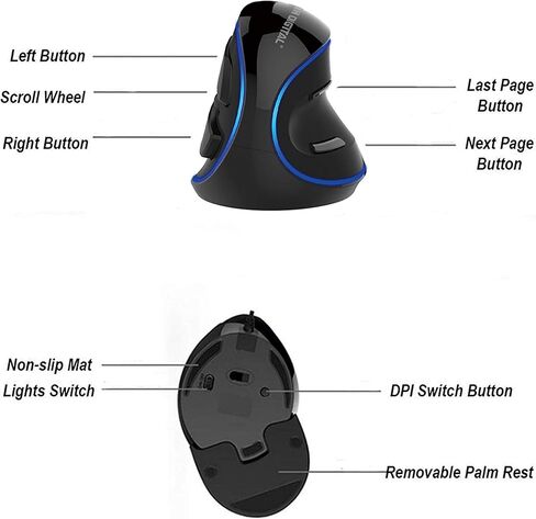 ماوس USB رأسي سلكي رقمي مريح من J-Tech مع حساسية قابلة للتعديل (600/1000/1600 نقطة لكل بوصة)، قدرة تحمل التمرير، مسند راحة اليد قابل للإزالة وأزرار الإبهام [V628] in Saudi Arabia