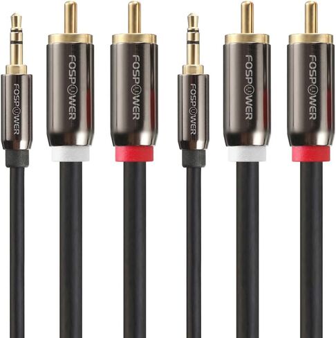 FosPower 3.5mm to RCA Cable (10FT), RCA Audio Cable 24K Gold Plated Male to Male Stereo Aux Cord [Left/Right] Y Splitter Adapter Step Down Design in Kuwait