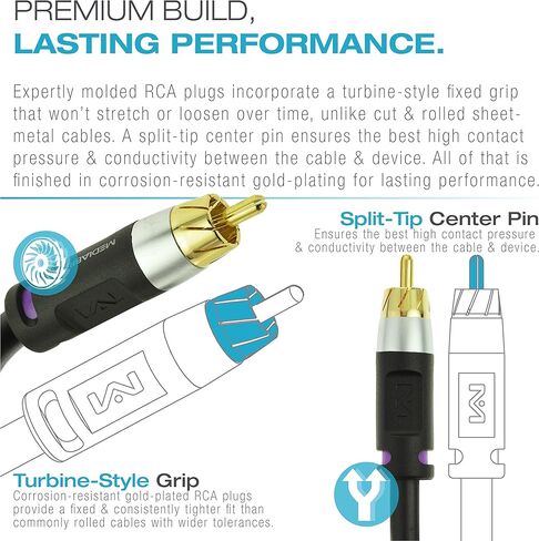 Mediabridge™ Ultra Series RCA Y-Adapter (8 Feet) - 1-Male to 2-Male for Digital Audio or Subwoofer - Dual Shielded with RCA to RCA Gold-Plated Connectors - Black - (Part# CYA-1M2M-8B) in Saudi Arabia