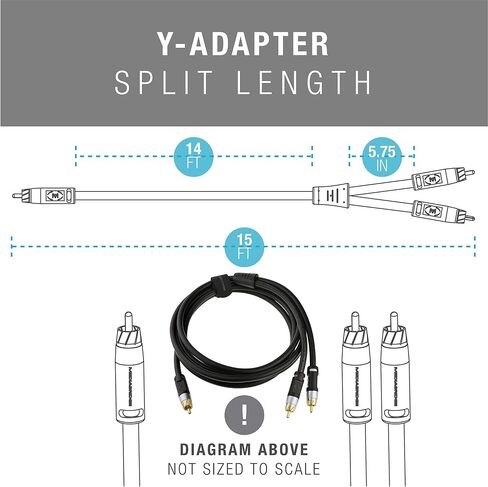 Mediabridge™ Ultra Series RCA Y-Adapter (8 Feet) - 1-Male to 2-Male for Digital Audio or Subwoofer - Dual Shielded with RCA to RCA Gold-Plated Connectors - Black - (Part# CYA-1M2M-8B) in Saudi Arabia