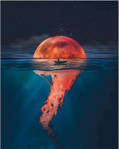 مجموعة الطلاء بالأرقام للبالغين من خلال DIY - طريق القمر | مجموعة الطلاء حسب الأرقام على قماش للمبتدئين | ديكور حائط المنزل | قماش مطبوع مسبقًا بجودة فنية 50.8 سم × 40.64 سم، 3 فرش، 24 طلاء أكريليك in Kuwait