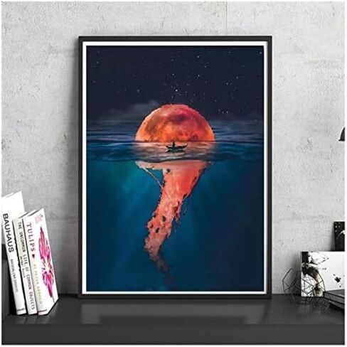 مجموعة الطلاء بالأرقام للبالغين من خلال DIY - طريق القمر | مجموعة الطلاء حسب الأرقام على قماش للمبتدئين | ديكور حائط المنزل | قماش مطبوع مسبقًا بجودة فنية 50.8 سم × 40.64 سم، 3 فرش، 24 طلاء أكريليك in Kuwait