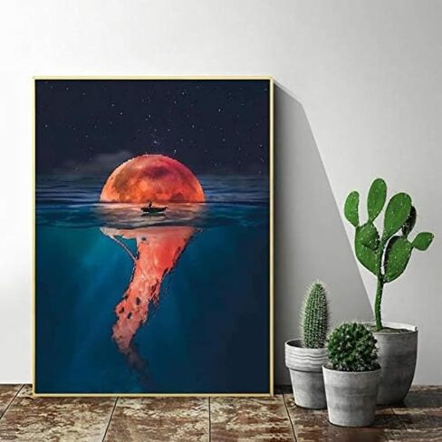 مجموعة الطلاء بالأرقام للبالغين من خلال DIY - طريق القمر | مجموعة الطلاء حسب الأرقام على قماش للمبتدئين | ديكور حائط المنزل | قماش مطبوع مسبقًا بجودة فنية 50.8 سم × 40.64 سم، 3 فرش، 24 طلاء أكريليك in Kuwait