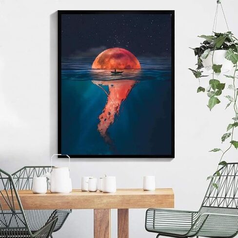 مجموعة الطلاء بالأرقام للبالغين من خلال DIY - طريق القمر | مجموعة الطلاء حسب الأرقام على قماش للمبتدئين | ديكور حائط المنزل | قماش مطبوع مسبقًا بجودة فنية 50.8 سم × 40.64 سم، 3 فرش، 24 طلاء أكريليك in Kuwait