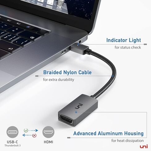 uni USB C to HDMI Adapter 4K, High Speed HDMI to USB-C Adapter, Type C (Thunderbolt 3/4) HDMI Converter Compatible with MacBook Pro/Air, Chromebook, XPS, Surface, iPhone 15 Pro/Max, Galaxy S23 in Saudi Arabia