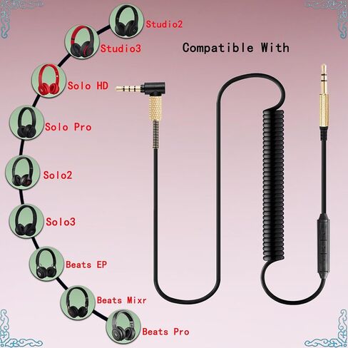 استبدال كابل الصوت ملفوف Studio3 لسماعات الرأس اللاسلكية Beats Studio3 / Solo3، كابل سماعة رأس ميكروفون مدمج 3.5 ملم للتحكم في مستوى الصوت لجهاز PS5 Xbox One، 8 أقدام. in Kuwait