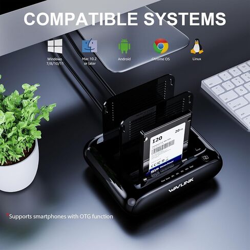 محطة إرساء محرك الأقراص الصلبة WAVLINK Dual Bay - USB 3.0 إلى SATA I/II/III لـ 2.5 بوصة و3.5 بوصة HDD/SSD مع إطار ثابت، تدعم وظيفة النسخ/النسخ دون اتصال بالإنترنت، وتدعم 2x20 تيرابايت مع UASP 6 جيجابت في الثانية - أسود in Saudi Arabia