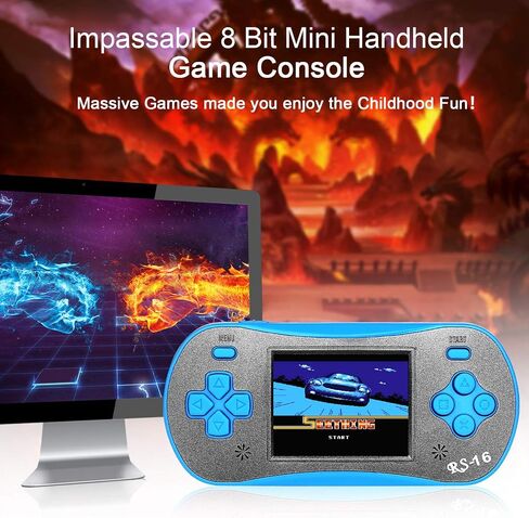 Handheld Game Player for Kids Adults- FAMILY POCKET RS16 Portable Classic Game Controller Built-in 260 Game 2.5 inch LCD Retro Arcade Video Game System Children's Birthday Gift (Blue) in Saudi Arabia