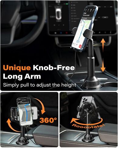 APPS2Car Universal Car Cup Phone Holder | Quick Extension Long Arm | 360° Swivel | Adjustable for iPhone, Samsung, Google, and All Smartphones | Stable & No Shake Design in Kuwait
