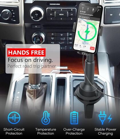 APPS2Car Universal Car Cup Phone Holder | Quick Extension Long Arm | 360° Swivel | Adjustable for iPhone, Samsung, Google, and All Smartphones | Stable & No Shake Design in Kuwait