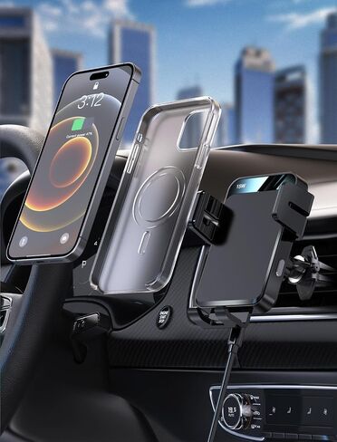 Wireless Car Charger, MOKPR Auto-Clamping Car Mount 15W/10W/7.5W Fast Charging Air Vent Car Phone Mount Compatible with iPhone 15/14/13/13 Pro/12 Pro Max/12 pro/12/11/10 Series, Samsung Galaxy Series | Car Phone Holder Compatible for iPhone 17/16/15/14/13 in Kuwait