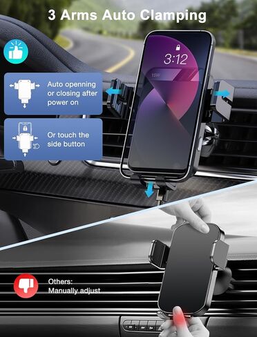 Wireless Car Charger, MOKPR Auto-Clamping Car Mount 15W/10W/7.5W Fast Charging Air Vent Car Phone Mount Compatible with iPhone 15/14/13/13 Pro/12 Pro Max/12 pro/12/11/10 Series, Samsung Galaxy Series | Car Phone Holder Compatible for iPhone 17/16/15/14/13 in Kuwait