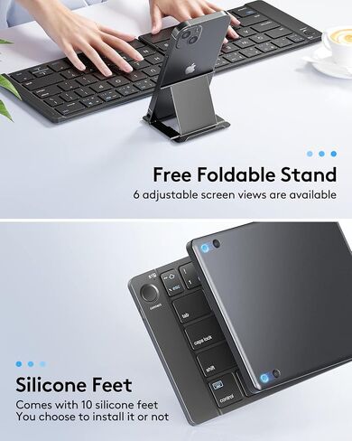 Samsers Foldable Bluetooth Keyboard - Portable Wireless Keyboard with Stand Holder, Rechargeable Full Size Ultra Slim Keyboard Compatible IOS Android Windows Smartphone Tablet and Laptop-Black in Kuwait
