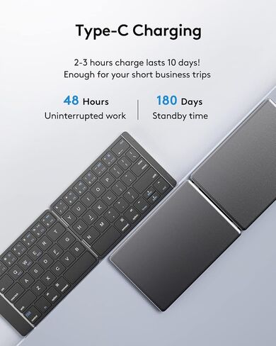 Samsers Foldable Bluetooth Keyboard - Portable Wireless Keyboard with Stand Holder, Rechargeable Full Size Ultra Slim Keyboard Compatible IOS Android Windows Smartphone Tablet and Laptop-Black in Kuwait