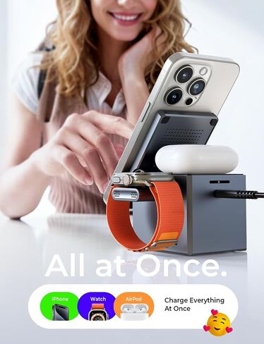 LISEN 3 in 1 Charging Station Apple, for iPhone Wireless Charging Station for Apple Devices Magsafe Charger Stand Cube Charger, Travel Magsafe Charging Stand for iPhone 16 15 Pro Airpods and Watch in Kuwait