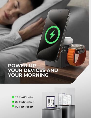 LISEN 3 in 1 Charging Station Apple, for iPhone Wireless Charging Station for Apple Devices Magsafe Charger Stand Cube Charger, Travel Magsafe Charging Stand for iPhone 16 15 Pro Airpods and Watch in Kuwait