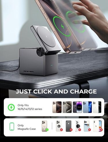 LISEN 3 in 1 Charging Station Apple, for iPhone Wireless Charging Station for Apple Devices Magsafe Charger Stand Cube Charger, Travel Magsafe Charging Stand for iPhone 16 15 Pro Airpods and Watch in Kuwait