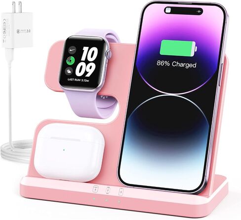 JARGOU 3 in 1 Charging Station for Apple Wireless Charger for iPhone 17 16e 16 15 14 13 12 11 X 8 & for iWatch Charger Wireless Charging Station for Multiple Devices for AirPods 2/3/4/Pro/Pro 2/Pro 3 in Saudi Arabia