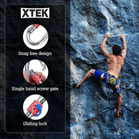 مشبك حلقة التسلق XTEK - معتمد من UIAA 25 كيلو نيوتن 5620 رطل، حلقات تسلق كبيرة شديدة التحمل للتسلق: شكل بيضاوي، مشابك تثبيت فولاذية بقفل لولبي، الأراجيح، المشي لمسافات طويلة، التخييم - متينة وتم اختبارها in Kuwait