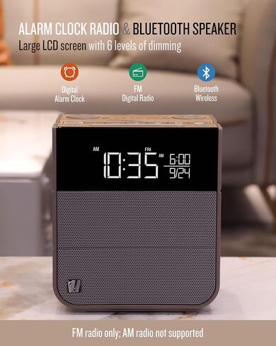 Soundfreaq Sound Rise II, SFQ-16: Bedside Alarm Clock Radio & Bluetooth Speaker, with Large Display Screen, FM Radio, Fast USB Charging, and Nature Sound (Wood Taupe) in Saudi Arabia