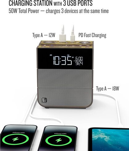 Soundfreaq Sound Rise II, SFQ-16: Bedside Alarm Clock Radio & Bluetooth Speaker, with Large Display Screen, FM Radio, Fast USB Charging, and Nature Sound (Wood Taupe) in Saudi Arabia