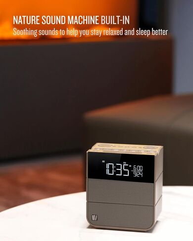 Soundfreaq Sound Rise II, SFQ-16: Bedside Alarm Clock Radio & Bluetooth Speaker, with Large Display Screen, FM Radio, Fast USB Charging, and Nature Sound (Wood Taupe) in Saudi Arabia