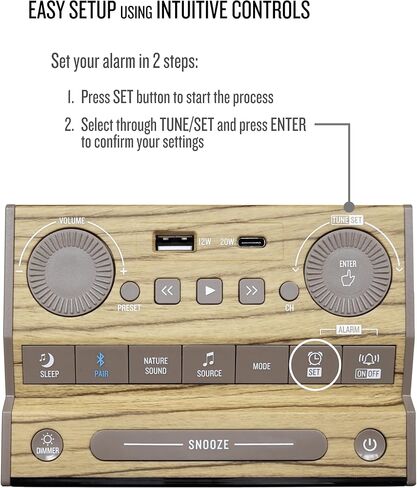 Soundfreaq Sound Rise II, SFQ-16: Bedside Alarm Clock Radio & Bluetooth Speaker, with Large Display Screen, FM Radio, Fast USB Charging, and Nature Sound (Wood Taupe) in Saudi Arabia