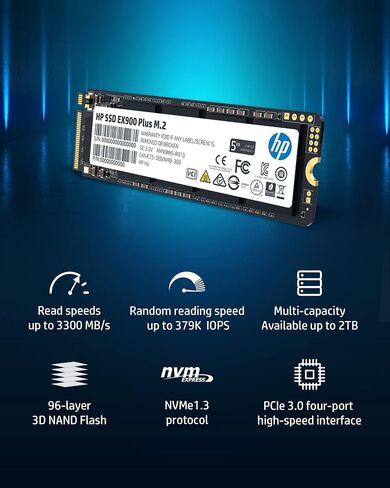 HP EX900 Plus 2TB M.2 SSD - High Performance NVMe SSD with 3D NAND Flash, 3125 MB/s Read and 2700 MB/s Write Speeds for Enhanced Computing Efficiency and Reliability in Saudi Arabia