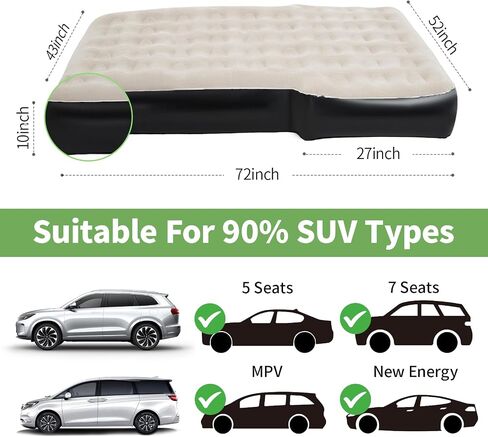 SUV Air Mattress,10inch Car Air Mattress for SUV,Camping Car Bed Mattress with External Pump Pillows Carry Bag in Saudi Arabia
