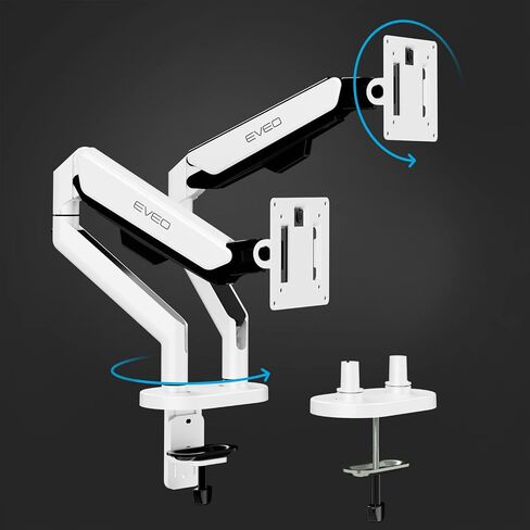 EVEO Premium حامل شاشة مزدوج 14 بوصة - 32 بوصة ذراع شاشة مزدوجة VESA قوس قابل للتعديل ارتفاع غاز زنبركي مزدوج شاشة حامل، شاشة كاملة الحركة مزدوجة ذراع شاشة الكمبيوتر حامل لشاشتين - أسود in Kuwait