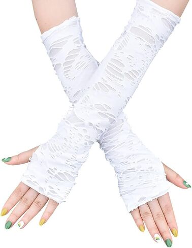 Unisex Gothic Fingerless Gloves, Punk Torn Arm Warmers Broken Slit Ripped Glove for Halloween Cosplay Accessories in Kuwait