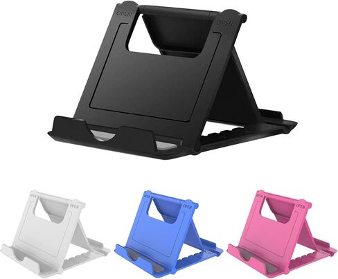 Kemoxan 2 Pack Portable Cell Phone Stand Holder for Desk, Foldable Pocket-Sized Mount, Universal Adjustable Desktop Mobile Phone Kickstand Compatible with iPhone IPads Kindle Android Black & White in Saudi Arabia