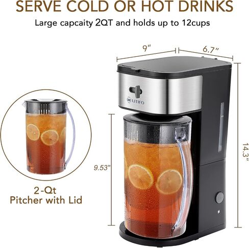 LITIFO Iced Tea Maker and Iced Coffee Maker Brewing System with 2-quart Pitcher, sliding strength selector for Taste Customization, Stainless Steel (Black) in Saudi Arabia