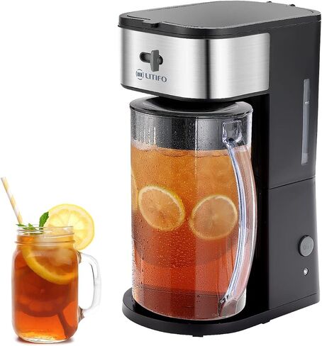 LITIFO Iced Tea Maker and Iced Coffee Maker Brewing System with 2-quart Pitcher, sliding strength selector for Taste Customization, Stainless Steel (Black) in Saudi Arabia