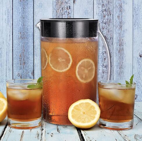 LITIFO Iced Tea Maker and Iced Coffee Maker Brewing System with 2-quart Pitcher, sliding strength selector for Taste Customization, Stainless Steel (Black) in Saudi Arabia