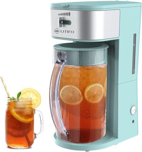LITIFO Iced Tea Maker and Iced Coffee Maker Brewing System with 2-quart Pitcher, sliding strength selector for Taste Customization, Stainless Steel (Black) in Saudi Arabia