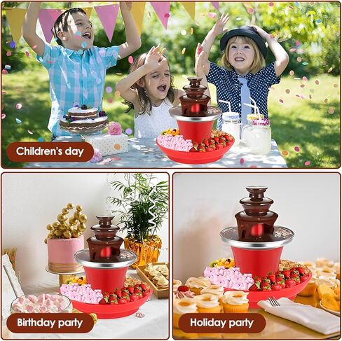 نافورة الشوكولاتة، ماكينة نافورة شوكولاتة كهربائية صغيرة بثلاث طبقات للحفلات، نافورة فوندو شوكولاتة كهربائية من الفولاذ المقاوم للصدأ للجبن وصلصة الشواء والشراب in Kuwait