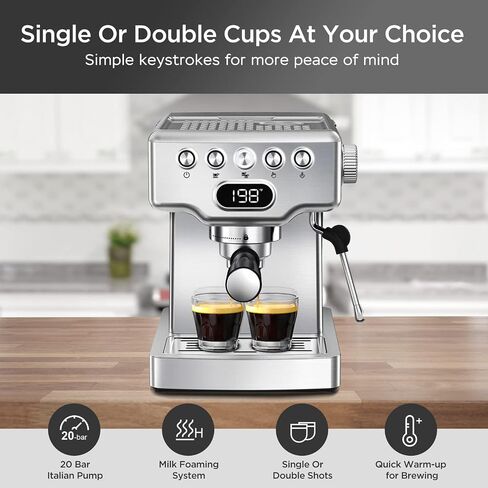 Geek Chef Espresso Machine, 20 Bar Espresso Maker with Milk Frother Steam Wand, Compact Coffee Machine with for Cappuccino,Latte, Fast Heating, Stainless Steel in Saudi Arabia