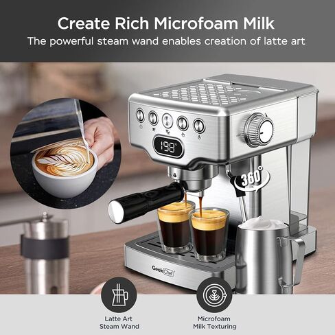 Geek Chef Espresso Machine, 20 Bar Espresso Maker with Milk Frother Steam Wand, Compact Coffee Machine with for Cappuccino,Latte, Fast Heating, Stainless Steel in Saudi Arabia