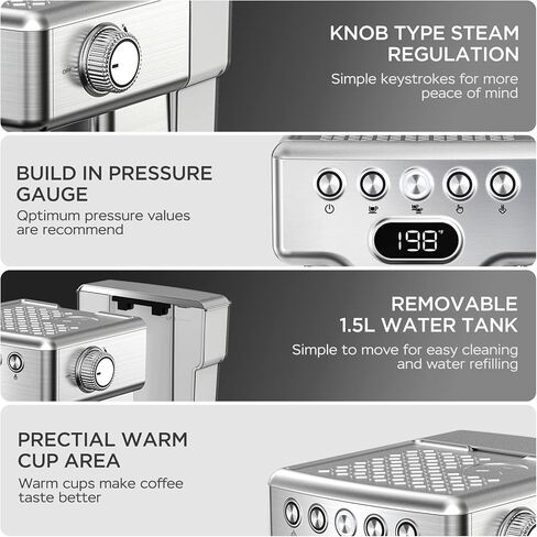 Geek Chef Espresso Machine, 20 Bar Espresso Maker with Milk Frother Steam Wand, Compact Coffee Machine with for Cappuccino,Latte, Fast Heating, Stainless Steel in Saudi Arabia