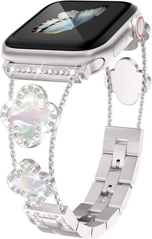 diamond metal band adds sparkle to your watch - Compatible with Apple Watch Series 8/7/6/5/4/3/2/1SE/Ultra - Clover is simple and stylish, fits women's sizes 38mm 40mm 41mm 42mm 44mm 45mm 49mm.(Gold/black, 42mm/44mm/45mm) in Kuwait