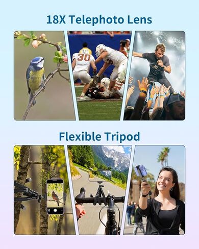 مجموعة التصوير الفوتوغرافي للهاتف 4 في 1 من APEXEL، مجموعة عدسات مع حامل ثلاثي مرن للهاتف، وعدسة تليفوتوغرافي 18X، وعين السمكة، وعدسة ماكرو وزاوية واسعة لهاتف iPhone 13/12/11 //XS Max/XR/XS/X Samsung One Plus in Kuwait