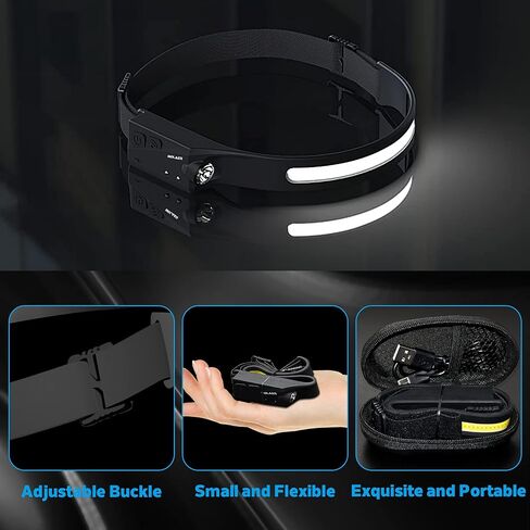 Rechargeable LED Headlamp, 230° Illumination Headlight with Motion Sensor, Lightweight, Weatherproof, 2 Light Source Head Lamp Flashlight for Camping, Hiking, Running, Outdoor - Adults and Kids in Saudi Arabia